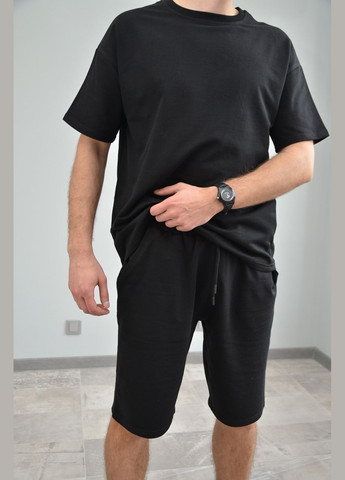 Черный летний мужской костюм, спортивный, (размеры: 48,, 52) черный, 50 No Brand