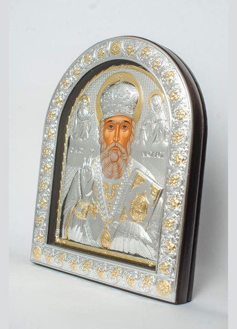 Святий Миколай 21х26 см, Срібна Ікона під Склом обтягнута темною шкірою (Греція) Silver Axion (266266157)