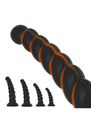 Набір фалоімітаторів чорних на присосці ребристий рельєфний силіконовий комплект ділдо 4 шт член S M L XL фалос No Brand (341310026)