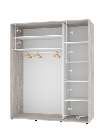 Шкаф-купе двухдверный Комфорт Мебель 190*60*240 см Бетон 2 двери Зеркало Стандарт Комфорт Меблі (360438593)