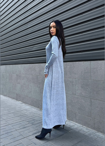 Серо-голубое повседневный, кэжуал, джинсовое трендовое молодежное платье гольф длины макси а-силуэт INNOE меланжевое