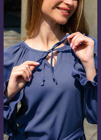 Синее повседневный штапельное платье свободного прямого силуэта с этно-мотивами (ск 0923) RiMari