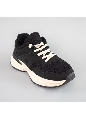 Кроссовки женские мех замшевые Fashion чёрные зима (366449092)