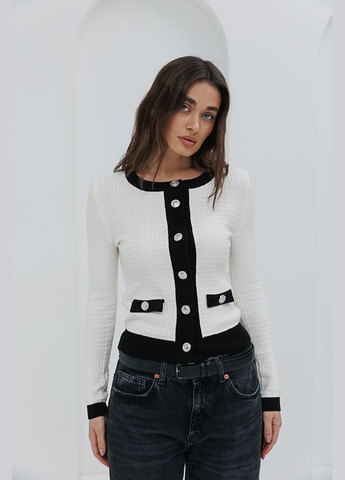 В'язаний жіночий кардиган молочний з чорною окантовкою Arjen (294906905)