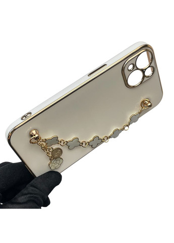 Чехол для телефона iPhone 13 женский с ремешком и украшениями и золотой окантовкой на айфон 13 белый gs1 Apple (366228648)