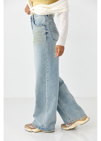 Джинсы Wide leg с эффектом грязи - голубой цвет Lurex - (353306083)