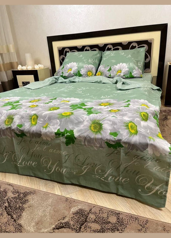 Постільна білизна бавовняна Комілотея Євро Простирадло на гумці 180x200х20 Бязь Зелена 50 х 70 No Brand (303616756)