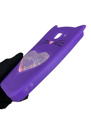 Чохол для Galaxy J4 2018 SM-J400 дитячий 3д у формі котика переливашка серце на самсунг г4 фіолетовий Samsung (366020886)