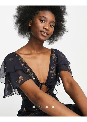 Синя вечірня сукня максі темно-синя з відкритою спиною Asos з квітковим принтом