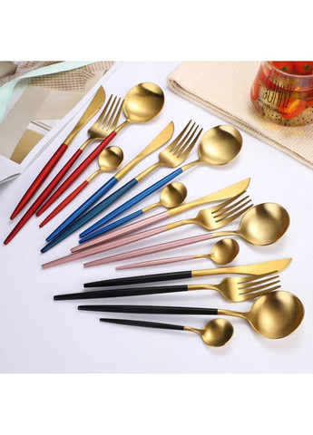 Набір столових приладів 14433 24 предмета синій із золотистим No Brand (335717029)