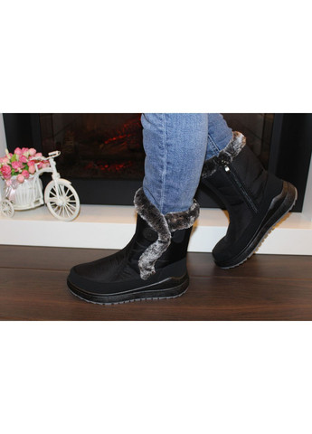 Зимние сапоги дутики женские зимние черные No Brand с мехом, без декора