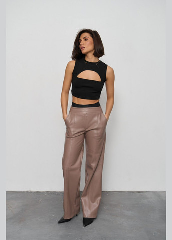 Женские брюки палаццо из эко кожи цвет капучино р.L 450870 New Trend (282928148)