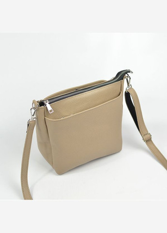 Бежева маленька жіноча шкіряна сумка крос-боді на три відділення через плече Serebro (285895820)