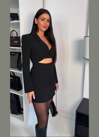 Чорна чорне плаття-піджак з розрізом-блейзер, завжди в моді - універсальний стиль для багатьох подій та урочистостей No Brand однотонна