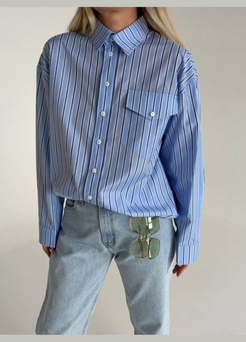 Голубой коктейльный, классическая, повседневный, кэжуал, вечерний рубашка в полоску FINO Mode с длинным рукавом