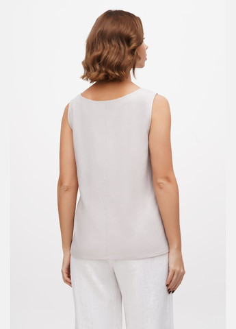 Серая женская блуза из тонкого полульна без рукавов однотонная без вышивки норма. черный, р.44, код 9425/44/147 ГАЛЕРЕЯ ЛЬОНУ