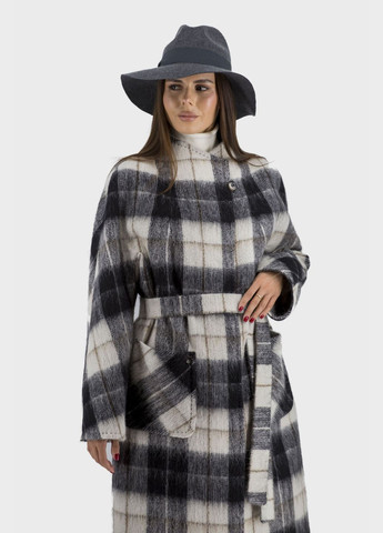 Комбіноване демісезонне Жіноче вовняне пальто в клітинку з поясом та накладними кишенями Stella Polare (чорний/білий, ), 27392 No Brand