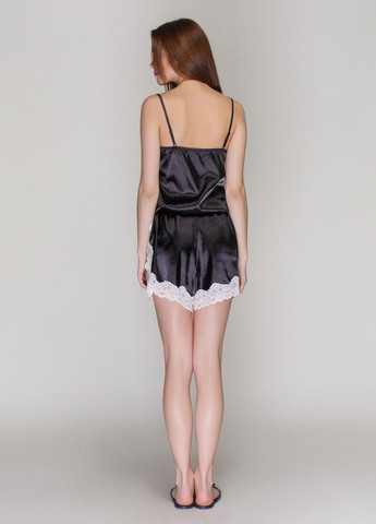 Комбінезон атласний жіночій Lingerie Serenade комбінезон-шорти однотонний чорний домашній атлас