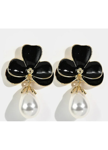 Сережки жіночі чорні квіти з намистиной No Brand (371133859)