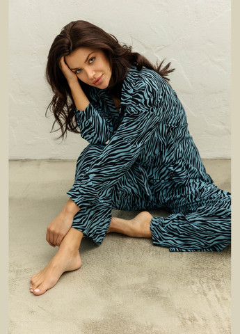 Брючний костюм принт зебра. Бірюзовий Seventeen (345707935)