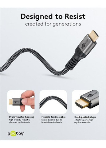 Кабель монітора сигнальний HDMI M/M (тато/тато) 0.5m v2.0 4K@60Hz D=5.5mm 3xS Textile Goobay (380048010)