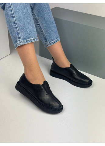Черные 433 мокасины кожаные чорные с перфорацией No Brand