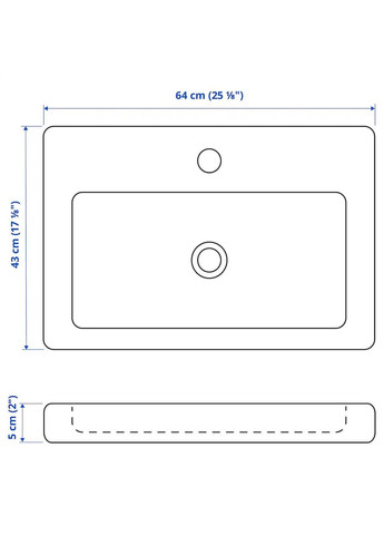 Умивальник з сифоном ІКЕА TVALLEN 64х43 см (s49546909) IKEA (278405911)
