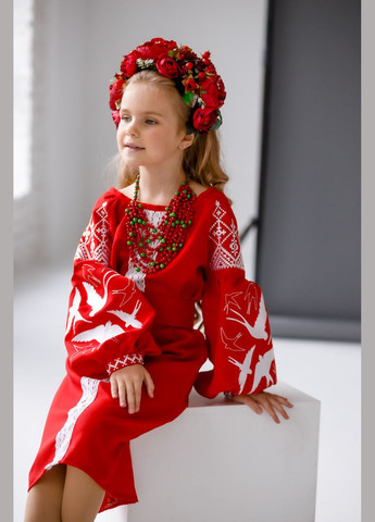 Красная платье вышиванка для девочек ласточка красная (359472960)