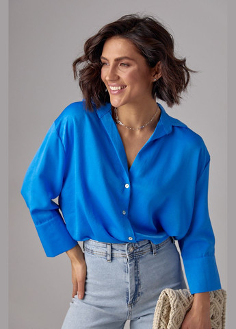 Голубой повседневный рубашка однотонная Liton с длинным рукавом