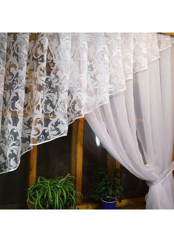 Фіранка кухона коротка готова Анжеліка біла вензель права No Brand (372133978)