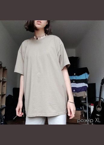 Футболка 100% бавовна бежева оверсайз базова прямого крою унісекс щільна бавовняна широка класична жіноча чоловіча котон No Brand - (303281445)