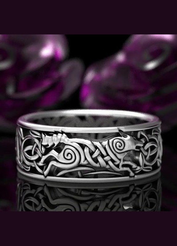 Модний чоловічий перстень у вигляді вовка Кельтська каблучка чоловіча з вовком що біжить та захисним стародавнім знаком р. 18 Fashion Jewelry (290114040)