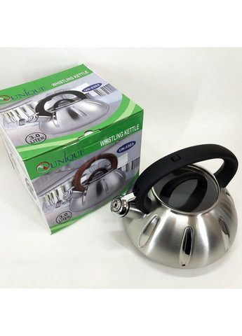 Чайник со свистком UN-5303 кухонный на 3 литра, металический чайник из нержавейки. Цвет: черный Unique (365813138)