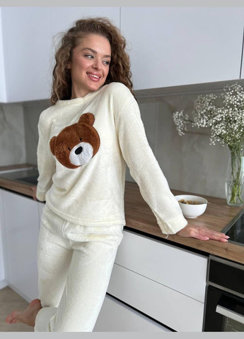 Молочная всесезон уютный домашний костюм-пижамка футболка + брюки Vakko