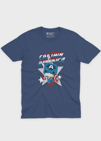 Темно-синяя демисезонная футболка для девочки с принтом супергероя - капитан америка (ts001-1-nav-006-022-006-g) Modno