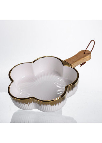 Миска сервірувальна порцелянова 800 мл Flower з дерев'яною ручкою, золото ZJH-13-2 No Brand (368641420)