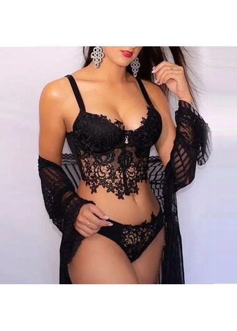 Черный демисезонный комплект женского белья. кружевной комплект. женский кружевной комплект нижнего белья без косточек. China
