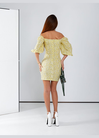 Желтое кэжуал платье с цветочным принтом футляр No Brand с цветочным принтом