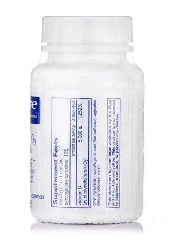 Витамин Д3 (Vitamin D3) 5000 МЕ 120 капсул Pure Encapsulations (361118772)