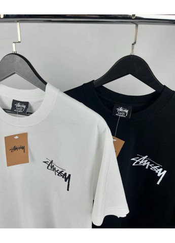 Біла біла стильна чорна футболка з заднім принтом no brand Stussy Футболка