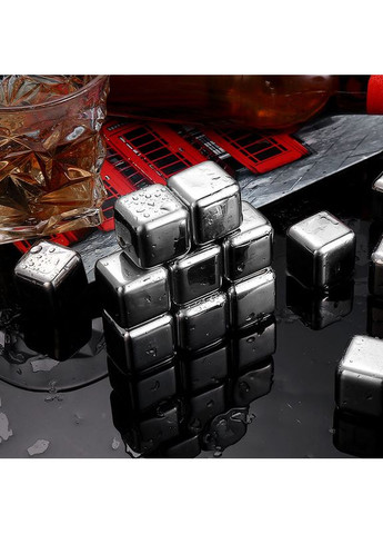 Набір з 12 каменів - металеві кубики льоду для охолодження напоїв + щипці No Brand (316580409)