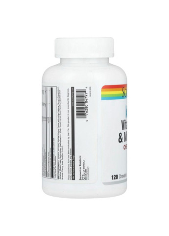 Вітаміни та мінерали для дітей, смак вишні, Kids Vitamins & Minerals Chewable,, 120 жувальних таблеток Solaray (324104221)