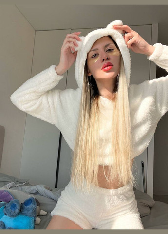 Біла зимня тепла жіноча піжама махрова біла світшот + шорти No Brand
