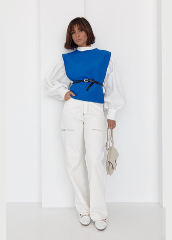 Синіти блуза з об'ємними рукавами з накидкою та поясом Liton