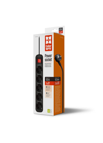 Мережевий фільтр 5 розеток 5 м Black (CW-PSEA55BK) Colorway (339086754)