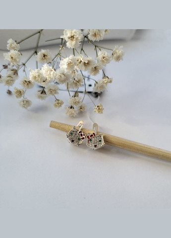 Срібні сережки Кішечка Кітті з камінням срібло 925 проби 56063 вага 2.00г No Brand (306741537)