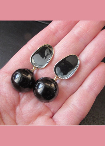 Жемчужные черные серьги с шариками, 1240 Fashion Jewelry (336950543)