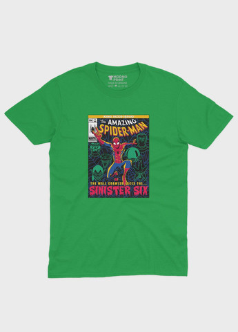 Зеленая демисезонная футболка для девочки с принтом супергероя - человек-паук (ts001-1-keg-006-014-082-g) Modno