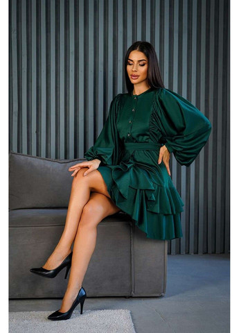 Зеленое коктейльное платье бохо воланы 24085 зеленое Tanita-Romario