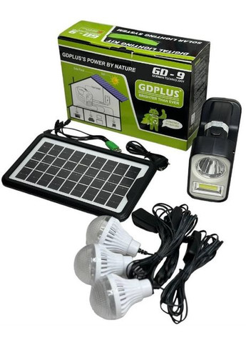 Автономна зарядна система GDPlus GD-9 4500 мА/год із сонячною панеллю/ліхтарем/лампою (1988504710) No Brand (328261675)